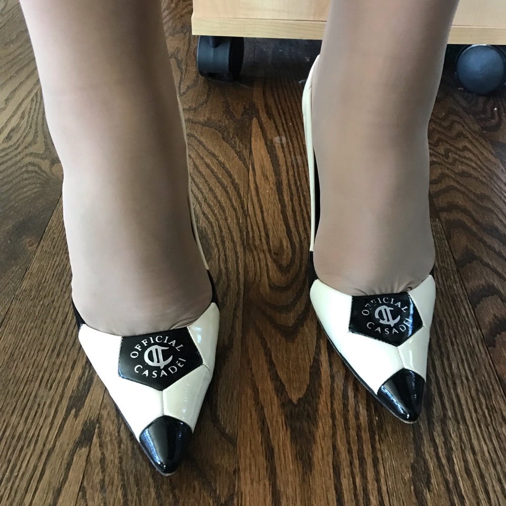 CASADEI sz 6.5 black and white SOCCER pumps